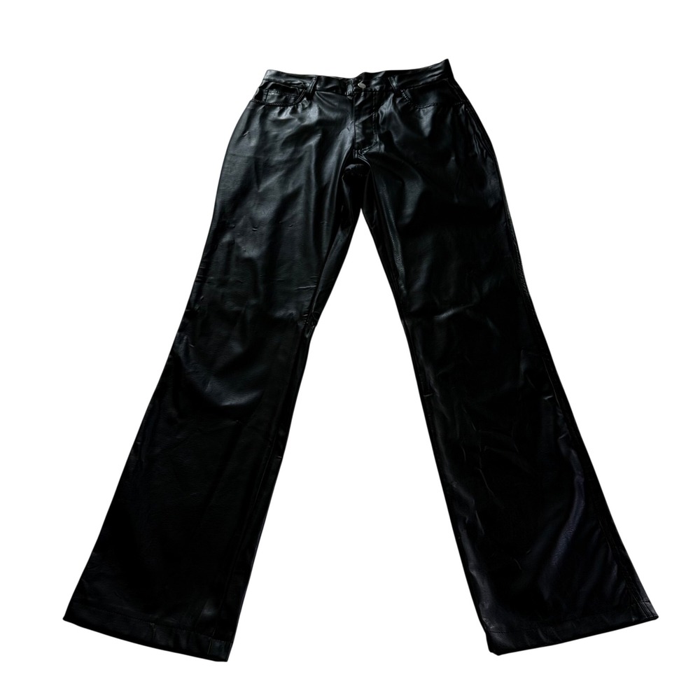 H&G Faux Leather Pants Women 7 Black Wide Leg High Rise Y2K Goth Biker
